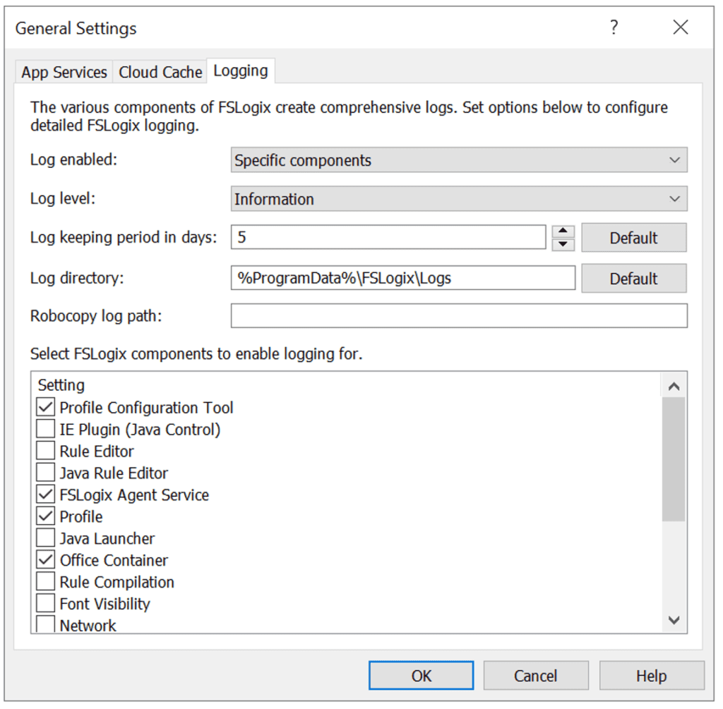 logging settings