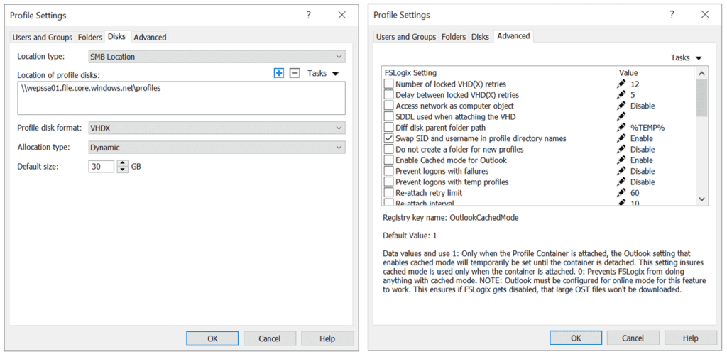 Configure profile containers