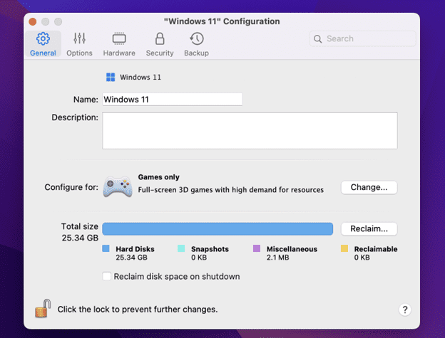 screenshot: optimizing parallels desktop for gaming